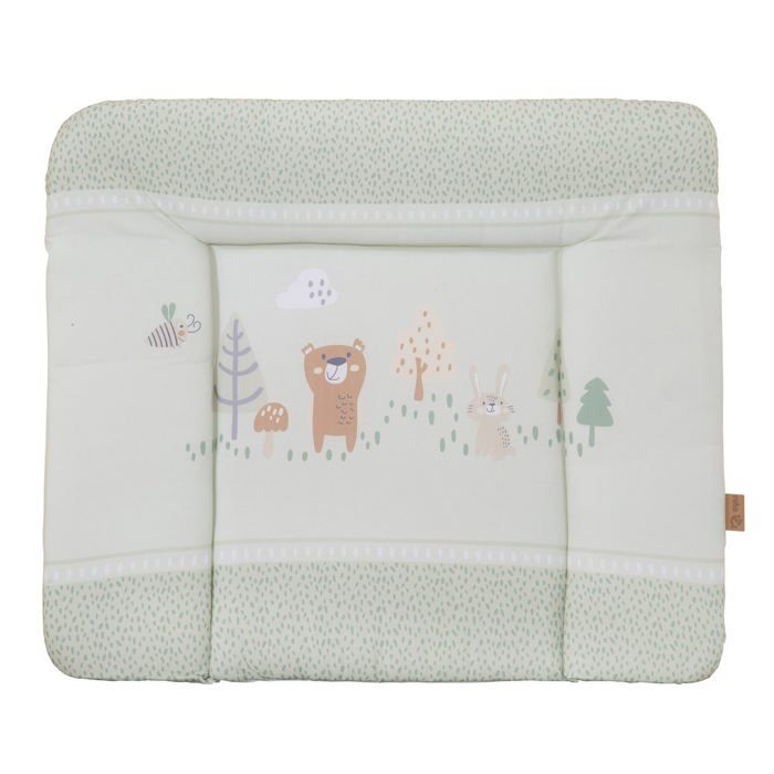 Matelas+à+langer+-+ROBA+-+WOODLAND+BUDDIES+-+85+x+75+cm+-+Bords+rehausses+-+Vert+pastel+motif+animaux