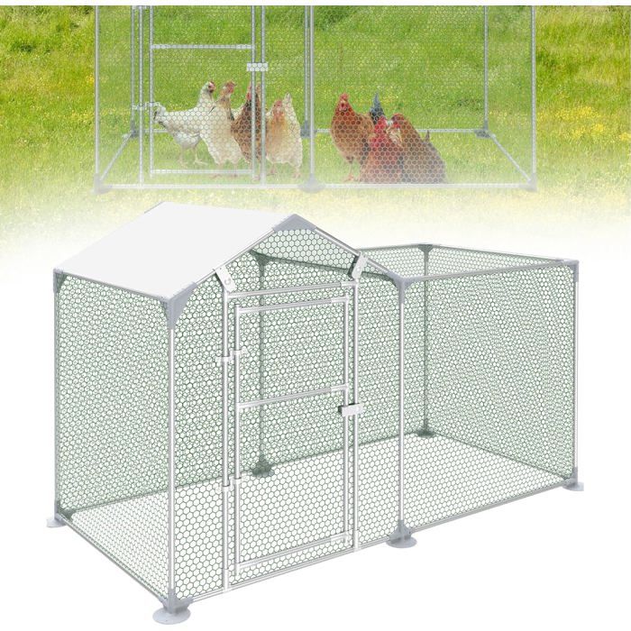 Meilleurs prix pour HENGMEI Enclos Poulailler 2x1x15m Acier Galvanisé avec Toit Imperméable et Serrure Abri Extérieur Sécurisé