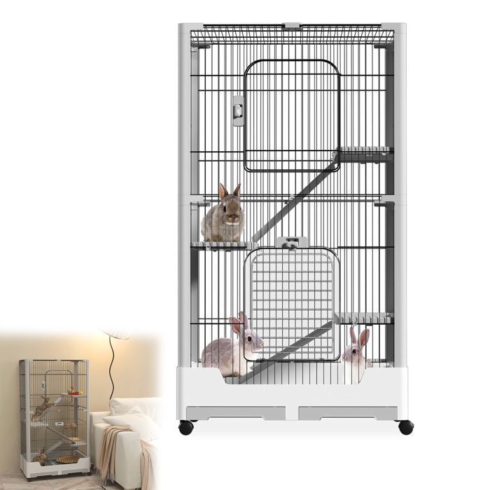 Comparer les prix de Grande Cage à Lapins 2 Étages Gris pour Rongeurs (Cobaye/Lapin) - 73 x 50 x 113 cm