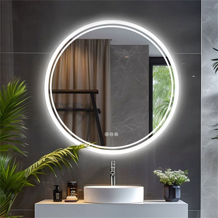 Miroir Salle Bain LED Rond - Miroir Salle de Bain 80 cm Lumineux RGB avec Eclairage Integre Anti buee Miroir Mural