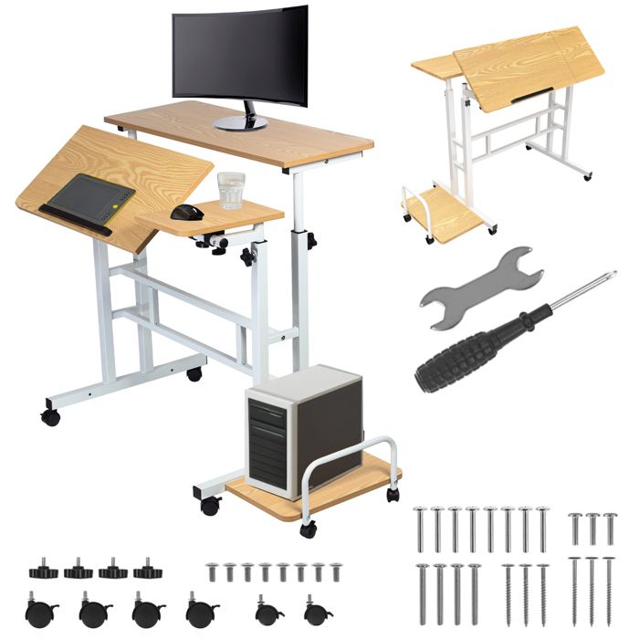 Table mobile pour ordinateur portable Maclean MC-124 W - 80x60 cm hauteur réglable 67–115 cm plateau divisé
