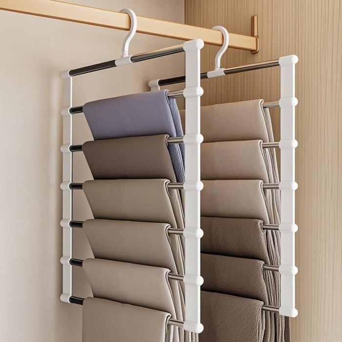 Cintres à Pantalons - Cintres à Pantalons 6 Niveaux Économie Espace pour Garde-Robe - 2 pièces - Argent Étiquette