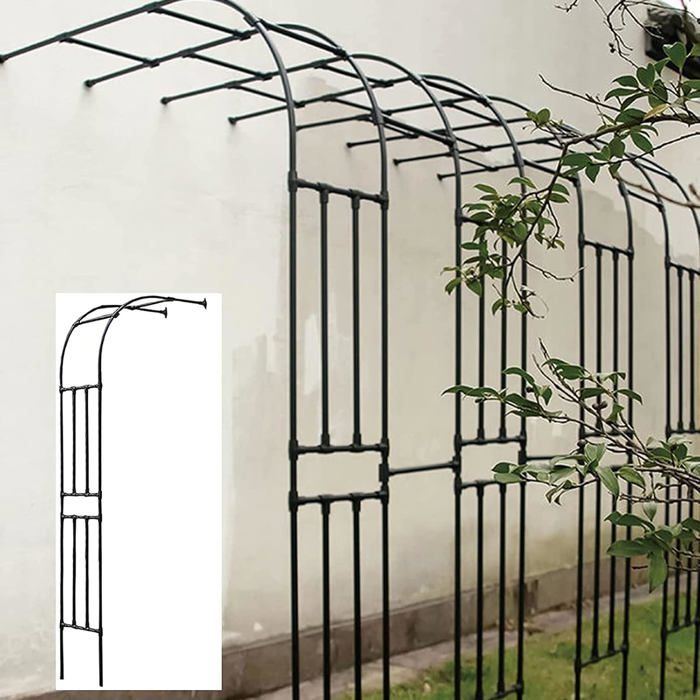 MISKYN Demi-Arche De Jardin 240x240x40cm - Arche Métal Stable Pour Plantes Grimpantes, Noir/Blanc