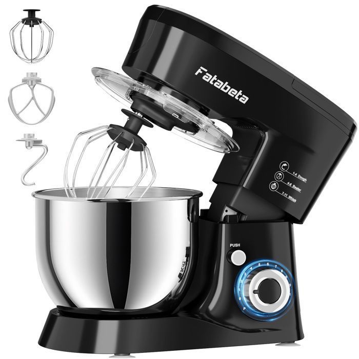 Robot pâtissier - Fatabeta - Robot de cuisine multifonction 3 en 1 1000W 55 L - 11 vitesses + P - Bol inox 304 - Noir