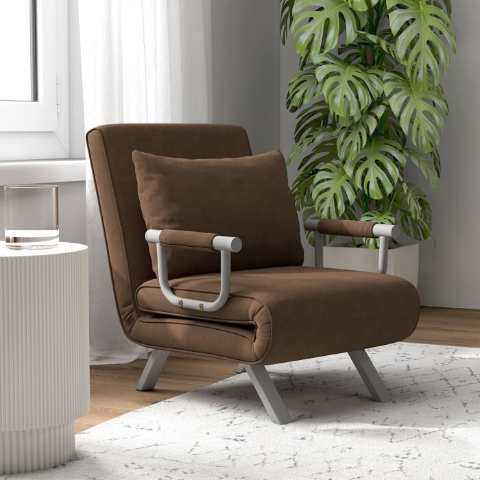 Chauffeuse canapé-lit convertible fauteuil 1 place avec 1 coussin déhoussable, tissu gris clair | Leroy Merlin