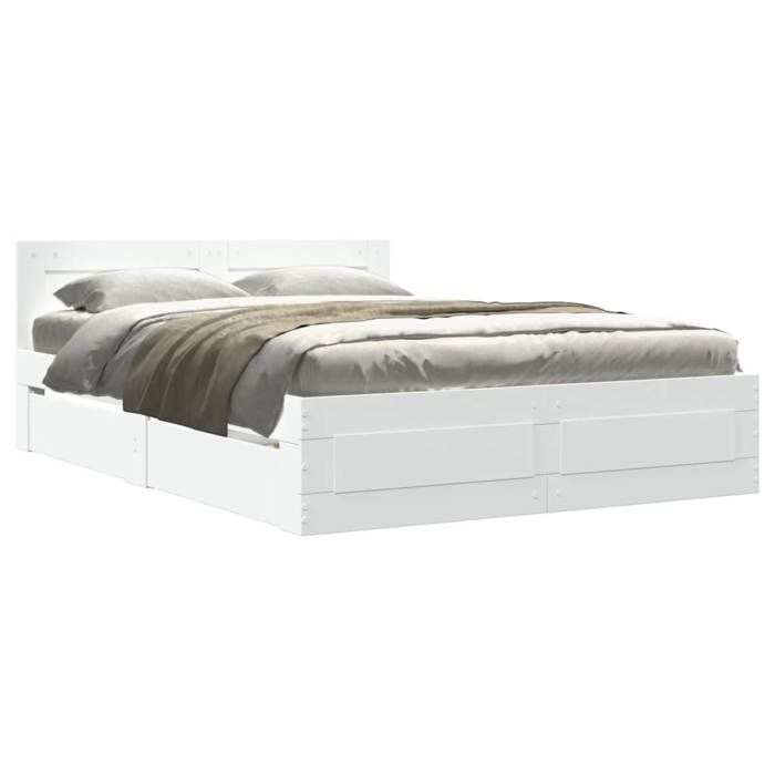 Promotion doctobre Lit double/ Cadre de lit sommeil - avec tête de lit sans matelas - blanc 140x190 cm FR19153