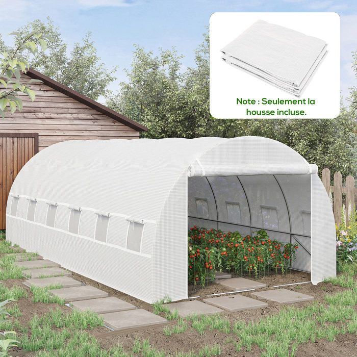 Bâche de Rechange Serre Tunnel 18 m² bâche 6L x 3l x 2H m PE Anti-UV imperméable 12 fenêtres + Porte Enroulable zippée