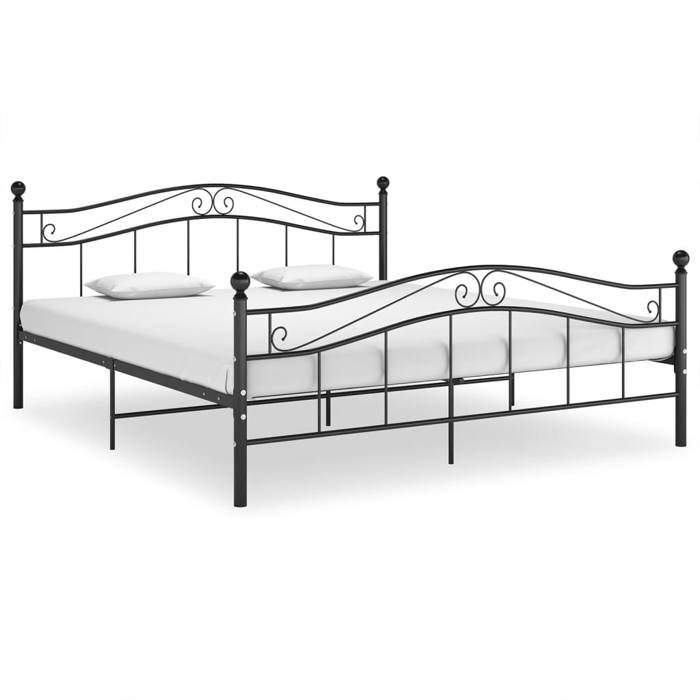 Structure de lit métal - UU - 160x200 cm - Noir - Métal enduit de poudre - Robuste - Durable - Lattes solides