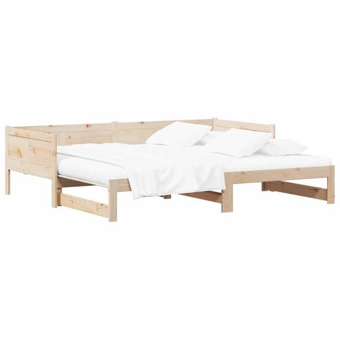 Lit gigogne de jour - UU - 180x200 cm - Pin massif - Naturel - Cadre à lattes - Poids maximal 200 kg - Pour 2 personnes
