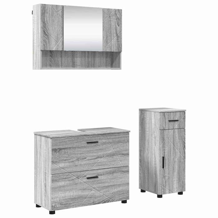 Ensemble de mobilier de salle de bain - vidaXL - Gris Sonoma - Bois dingénierie et métal - 765 x 35 x 64 cm