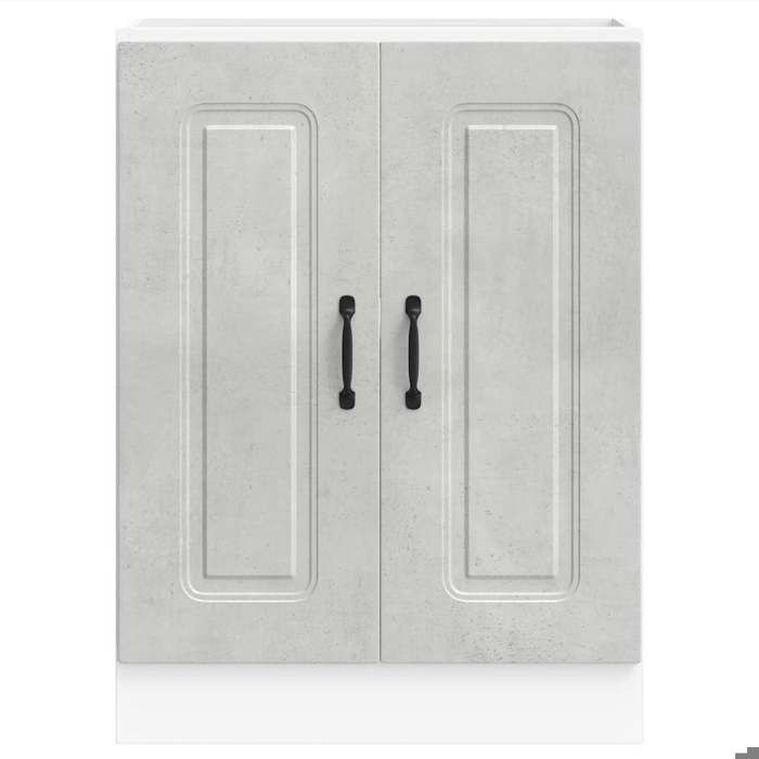 Meuble sous évier - MEUBLECHIC - Gris béton - Bois dingénierie - 60x46x81 5 cm - Capacité 60 kg - Pieds réglables