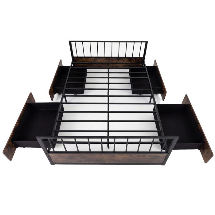 GIANTEX Cadre de Lit en Métal 200 x 140 cm- Sommier à Lattes- 4 Tiroirs en Tissu- Charge 300kg- Tête et Pied de Lit-Style Industriel GIANTEX Cadre de Lit en Métal 200 x 140 cm- Sommier à Lattes- 4 Tiroirs en Tissu- Charge 300kg- Tête et Pied de Lit-Style Industriel