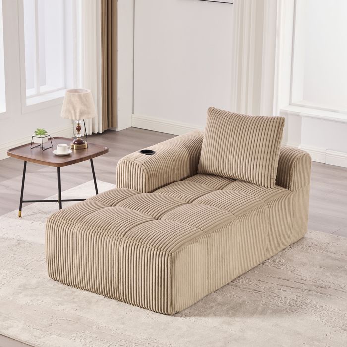 Luscriate - Petit fauteuil convertible en Velours côtelé poche latérale porte-gobelet intégré. Idéal studio ou salon compact