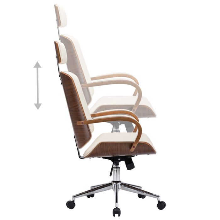 Fauteuil Crème - Chaise de bureau - (1 PC) - avec appuie-tête Crème Similicuir et bois 64x65x(117.5 - 125) cm F376