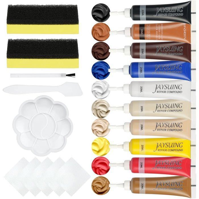Kit de Réparation pour Cuir Liquide 10 Couleurs Miscibles Kit Réparation Professionnel avec 10 Accessoires PRODUIT ENTRETIEN CUIR