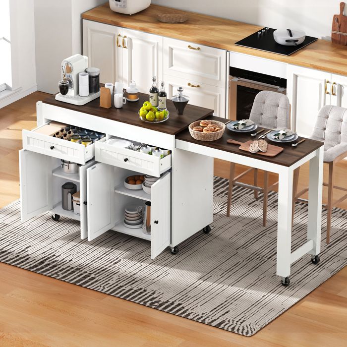 desserte de Cuisine avec Tiroirs et RangementÎlot Mobile avec Plan de Travail Table Extensible1121805 x 45 x 922 cmMDF Noyer