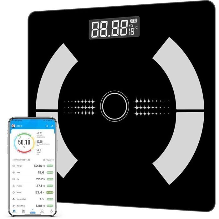 Balance Connectée Bluetooth Pèse Personne Impédancemètre Balance Impedancemetre avec 12