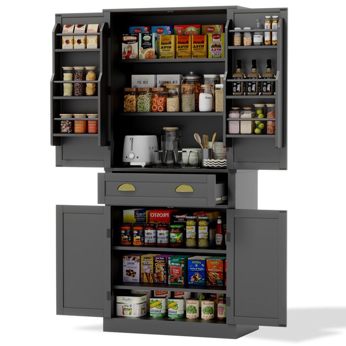 Buffet Haut Cuisine 182 cm Meuble de Rangement 4 portes et 1 tiroir étagères réglables Armoire de Cuisine pour SalonCuisineNoir