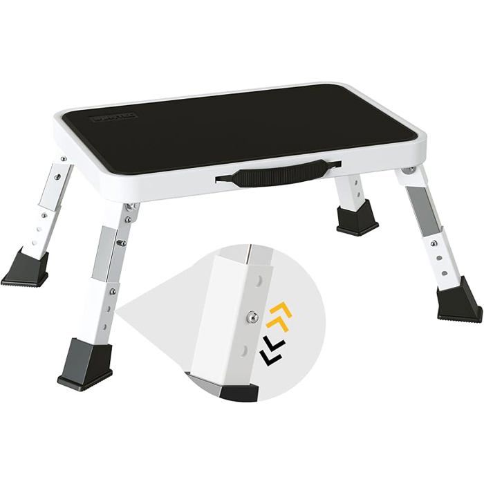 Marchepied Pliable 3 Marches Capacité 150 kg Plateforme Antidérapante Pieds en Caoutchouc Tabouret Portable Blanc Blanc