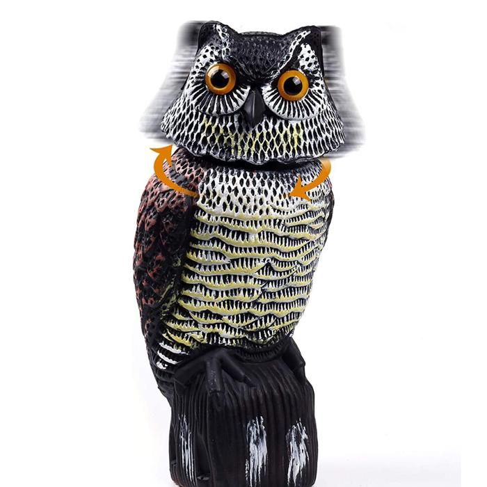 Faux hibou 16x15x38cm avec yeux lumineux - Roame - leurre de hibou simulation réaliste de dépouvantail répulsif pour effrayer pig