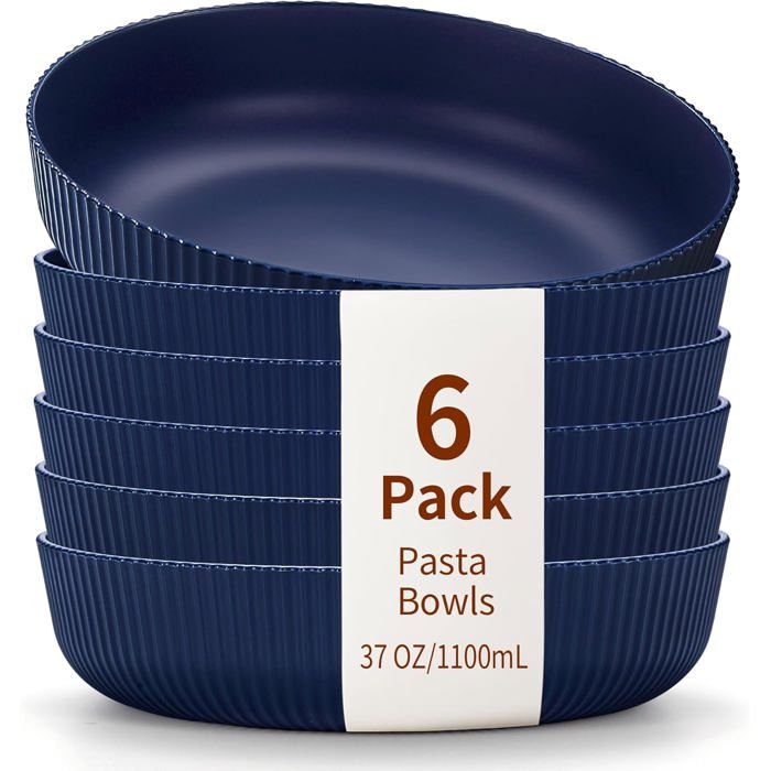Bols à Pâtes Ensemble de 6 Assiettes Creuses Bols à Salade de 1100 ml Bols à Soupe Bleu Grands Bols de Service Pour Pâtes Bols
