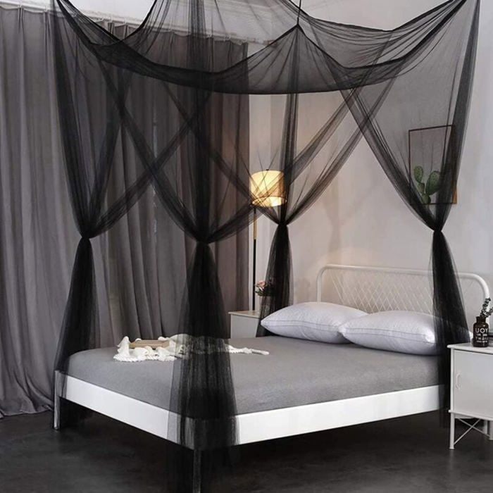 Moustiquaire de Lit Double Ciel de Lit Rectangulaire Moustiquaire Noir Simple dEté Rideau de lit à baldaquin - 190 x 210 x 240 cm