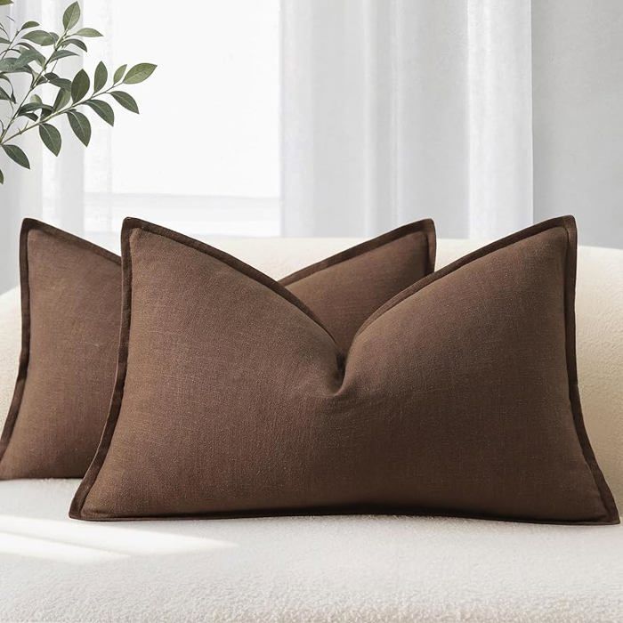 YCOLL Housse de Coussin 30x50 Lot de 2 Douces et Confortables en Lin Naturel Coussin de Canapé Uni 30 x 30 cm (Lot de 2) Brun
