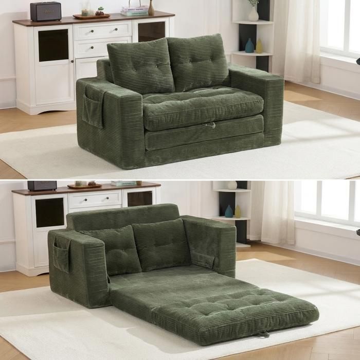 Canapé 2 places – Style moderne – accoudoir et poche latérale Petit canapé – convertible – Vert –140 × 85 × 67 cm