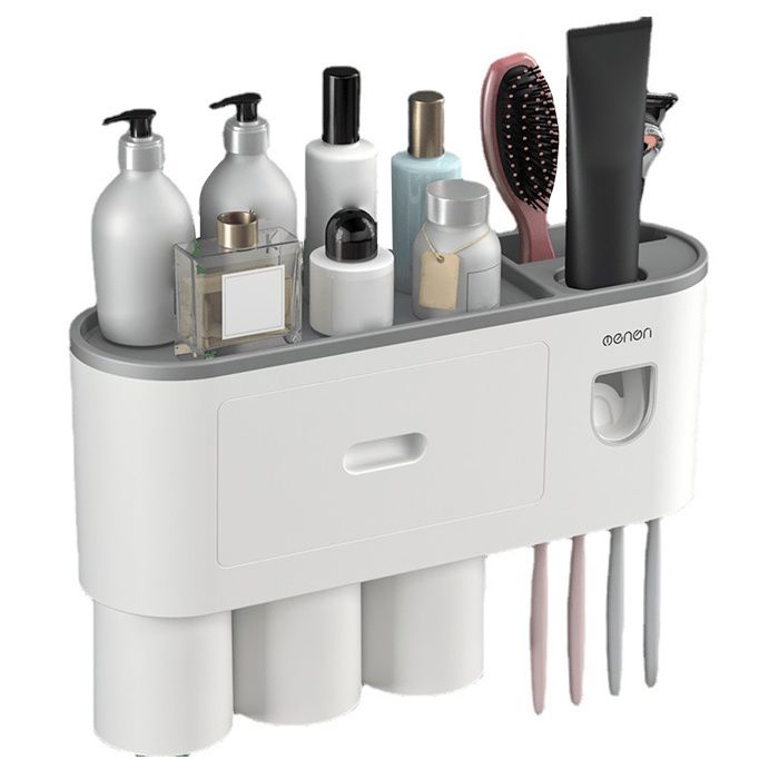 Porte-brosse à dents 3  - Aueq -  tasses capacité de support de brosse à dents mural avec double distributeur automatique de dentifr