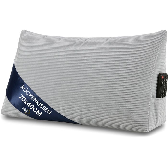 Coussin de lecture lit canapé 70 cm dossier triangulaire appui dos velours côtelé gris clair