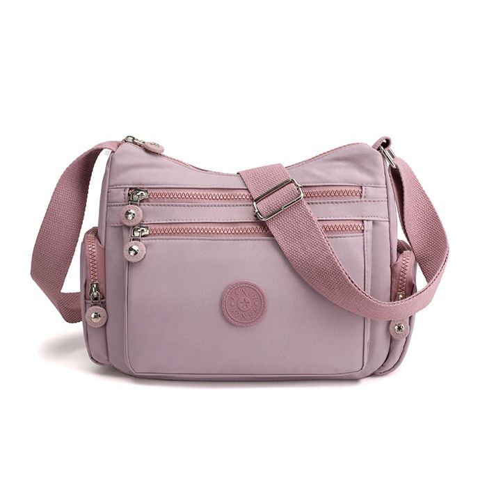 Sac à Bandoulière Femme en Nylon Imperméable Sacoche Femme Multifonction avec Plusieurs Poches Violet