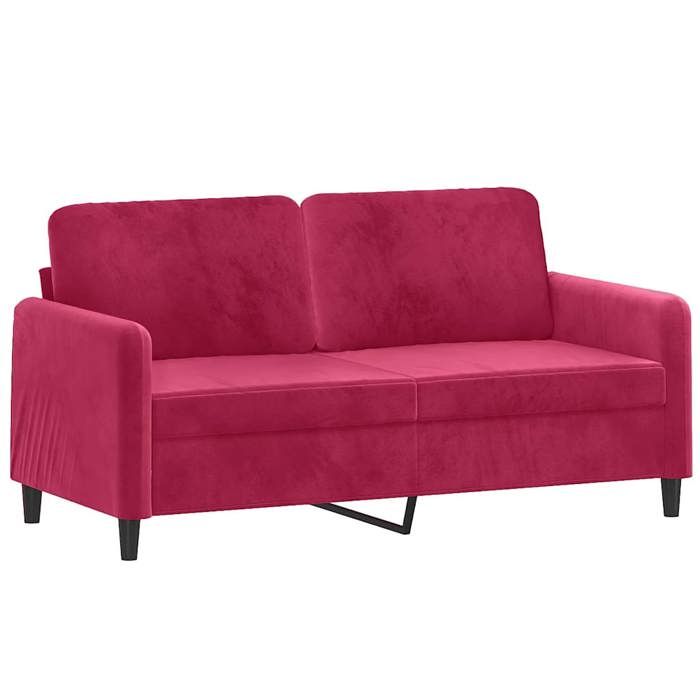 Canapé à 2 Places Rouge Bordeaux 158 x 77 x 80 cm en velours et métal et textilène avec accoudoirs et oreillers inclus 129409