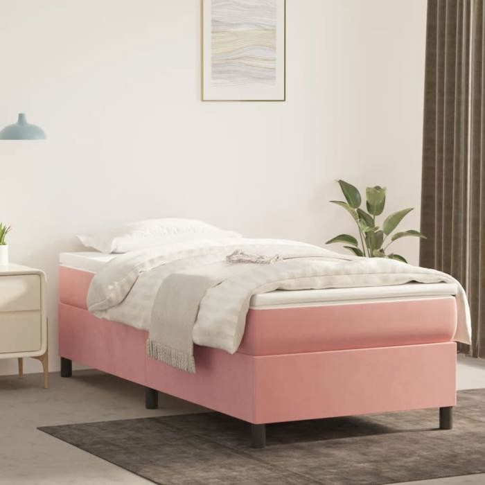 vidaXL Cadre à lattes rose 90x190 cm velours sans matelas mini lit tendance velouté parfait pour chambre jeune fille vidaXL Cadre à lattes rose 90x190 cm velours sans matelas mini lit tendance velouté parfait pour chambre jeune fille