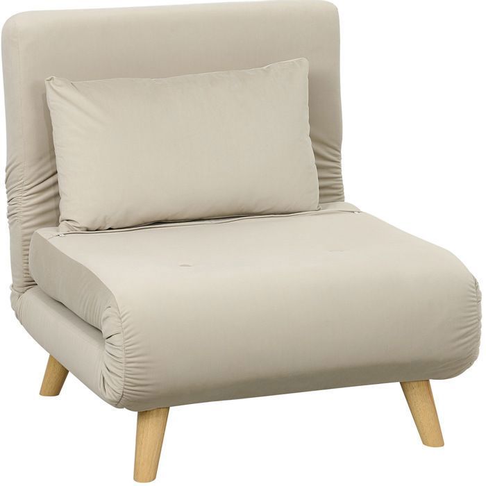 VUENOR chauffeuse convertible 1 place beige dossier réglable 6 positions avec coussin
