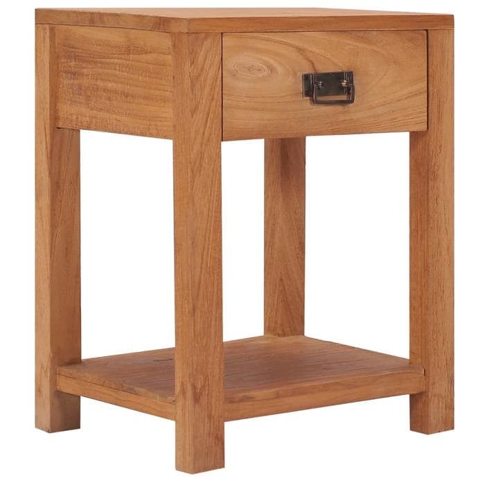 Table de chevet 35 x 35 x 50 cm en bois de teck solide avec tiroir intégré étagère ouverte et plateau robuste pour Chambre 232135