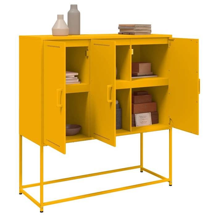 Meuble Rangement - HAOSHOP - Buffet haut jaune moutarde 1005x39x107 cm acier&01_36781