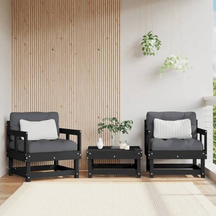 Fauteuils de jardin (par siège):110 kg (lot de 2) noir bois massif de pin - Petit canapé balcon LL2422