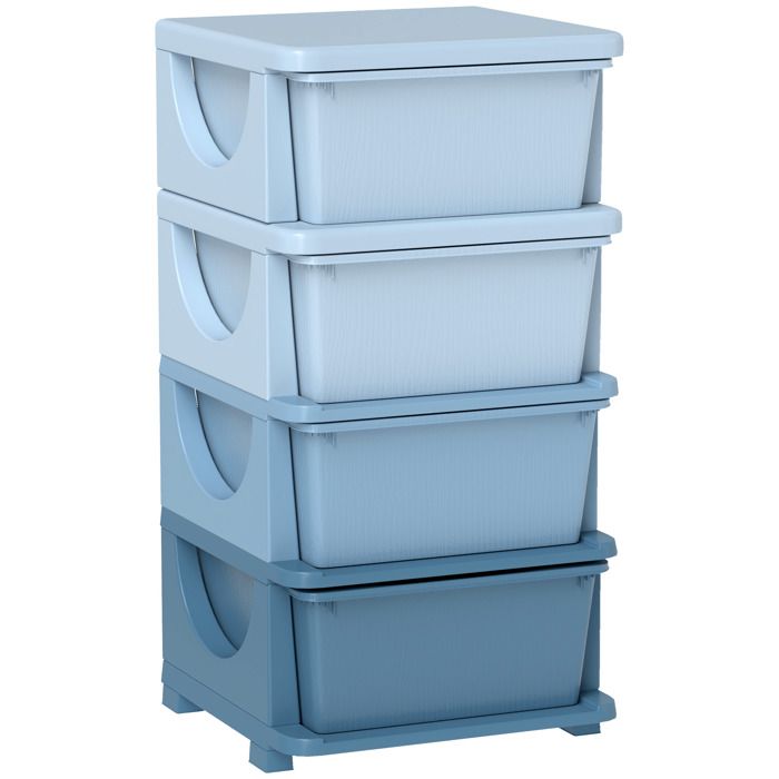 YWJ Armoire de rangement pour enfants avec 4 tiroirs pour enfants de plus de 3 ans bords arrondis et poignées 37x37x76 cm bleue