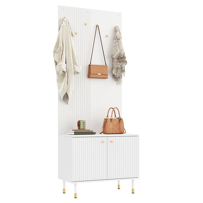 Armoire penderie - 70 x 35 x 180 cm - 6 crochets métalliques dorés - Meuble chaussures 2 portes - Plateau supérieur