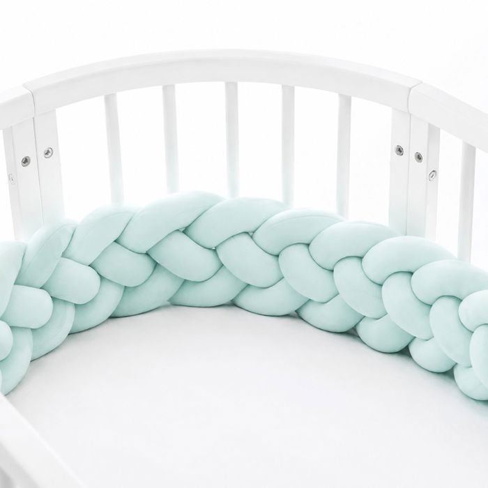 Tour de lit bébé – Tressé 4 brins nœuds boules  - Tricot main – Protection anti-choc bébé enfant – 2M Vert clair