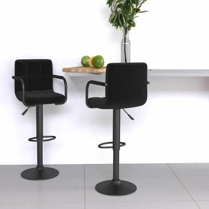 ELORAN Chaise dîlot - Chaise Haute - Tabourets de bar - lot de 2 - noir - tissu - 48x47x(90-111) cm 71554