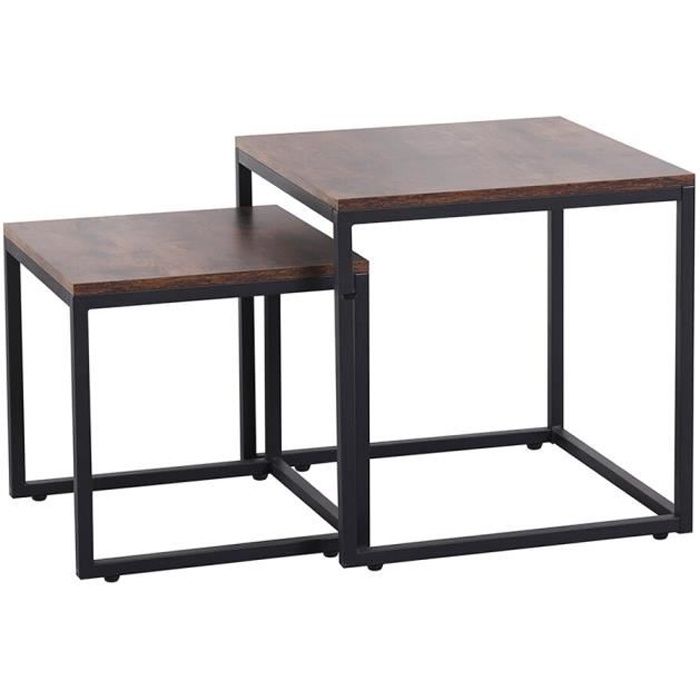 Lot de 2 Tables Basses Carrée Gigognes Industriel de Style avec des