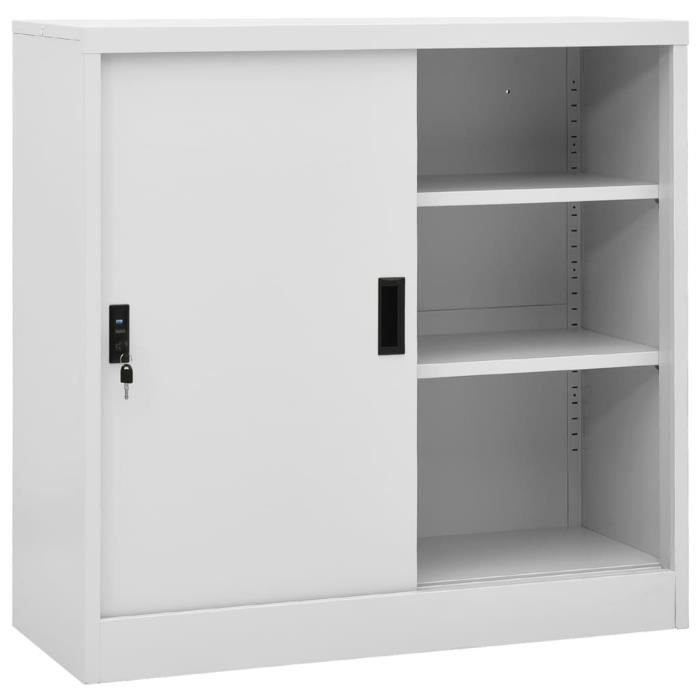 ANSELF Armoire de bureau portes coulissantes Armoire de rangement bureau en acier Armoire Métallique Gris clair 90x40x90cm
