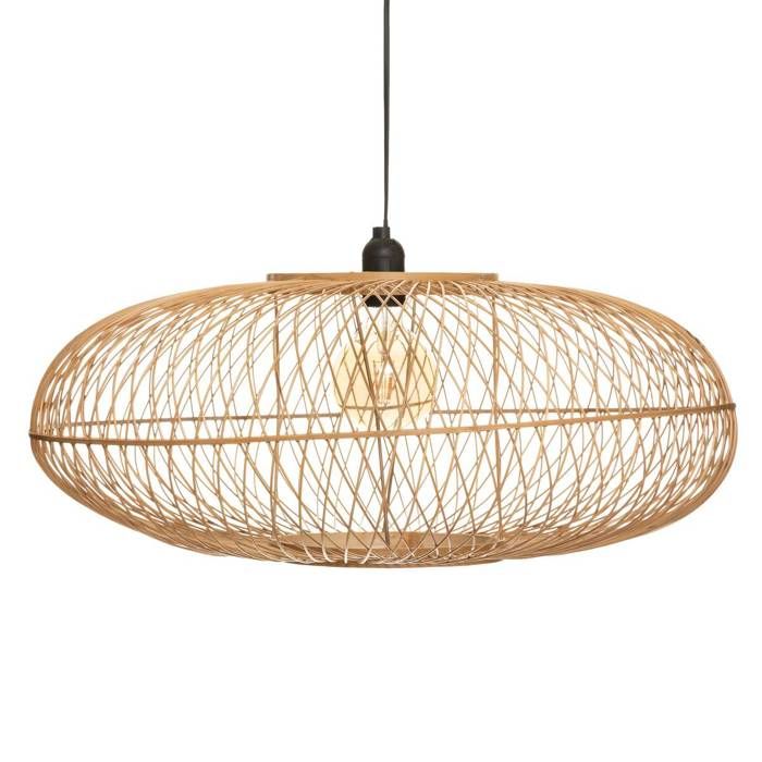 Lampe Suspension Bambou Pour Enfant - Diamètre 28 Cm, Hauteur 22 Cm, Câble 80 Cm, Douille E27, Beige - Atmosphera Kids