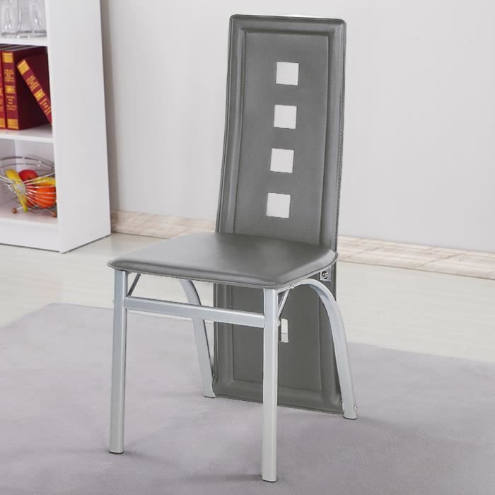 Chaises de salle à manger en Cuir PVC - BOZH - Lot de 4 - Gris - Style Contemporain
