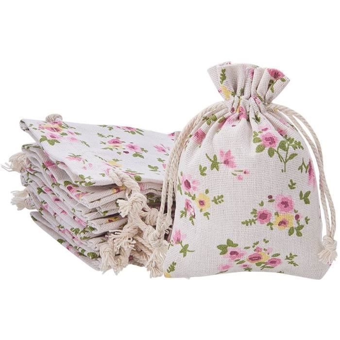 Lot de 10pcs Pochette à Bijoux Sac Cadeau en Lin avec Cordon 