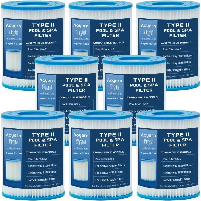 Intex Lot de 8 cartouches de filtre de rechange plissées de type B pour Intex Lot de 8 cartouches de filtre de rechange plissées de type B pour