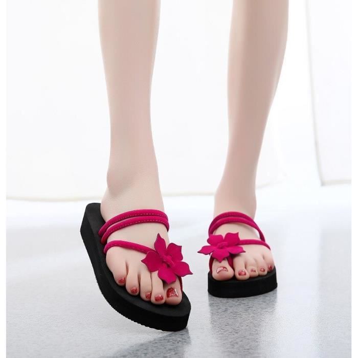 Hiseng Été Lin Sandales Plates Femme Casual Plage Sandales Pantoufles
