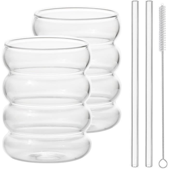 Twoant Lot De 2 Verres à Eau Soda Gin Tonic Cocktail Transparent 350 Ml - Style Rétro Côtelé