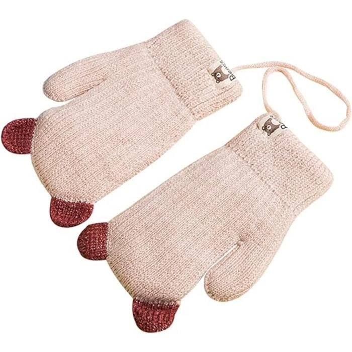 Gants tricotés pour bébé - Moufles en tricot - Pour enfants et filles - 1 2  3 4 5 ans - Gants d'hiver chauds avec cordon - Doublure en polaire :  : Mode